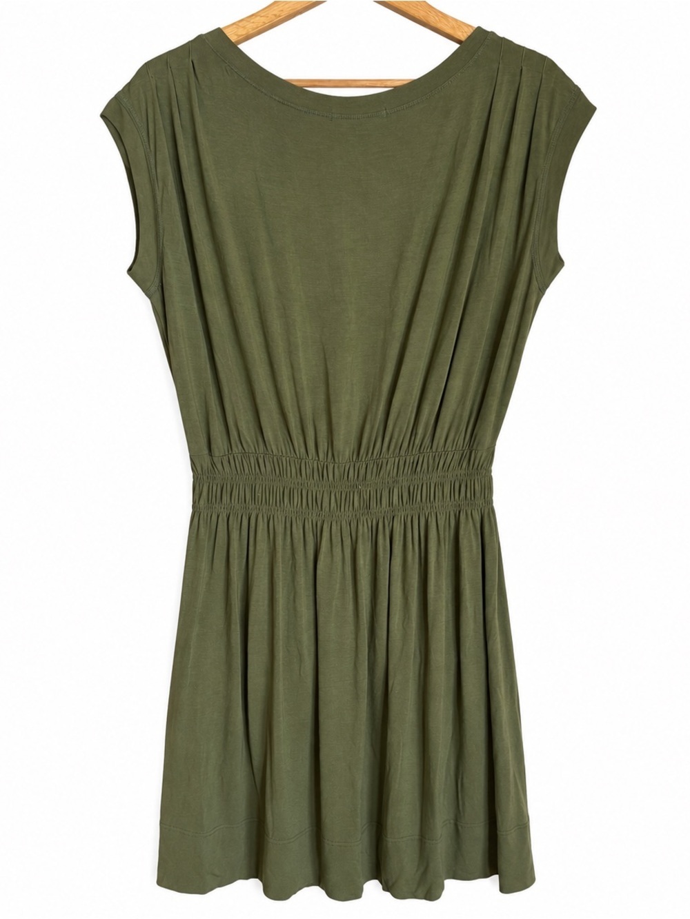 Banana Republic Women’s Olive Green V-Neck Smocked Waist Dress, Size Small - Picture 3 of 9